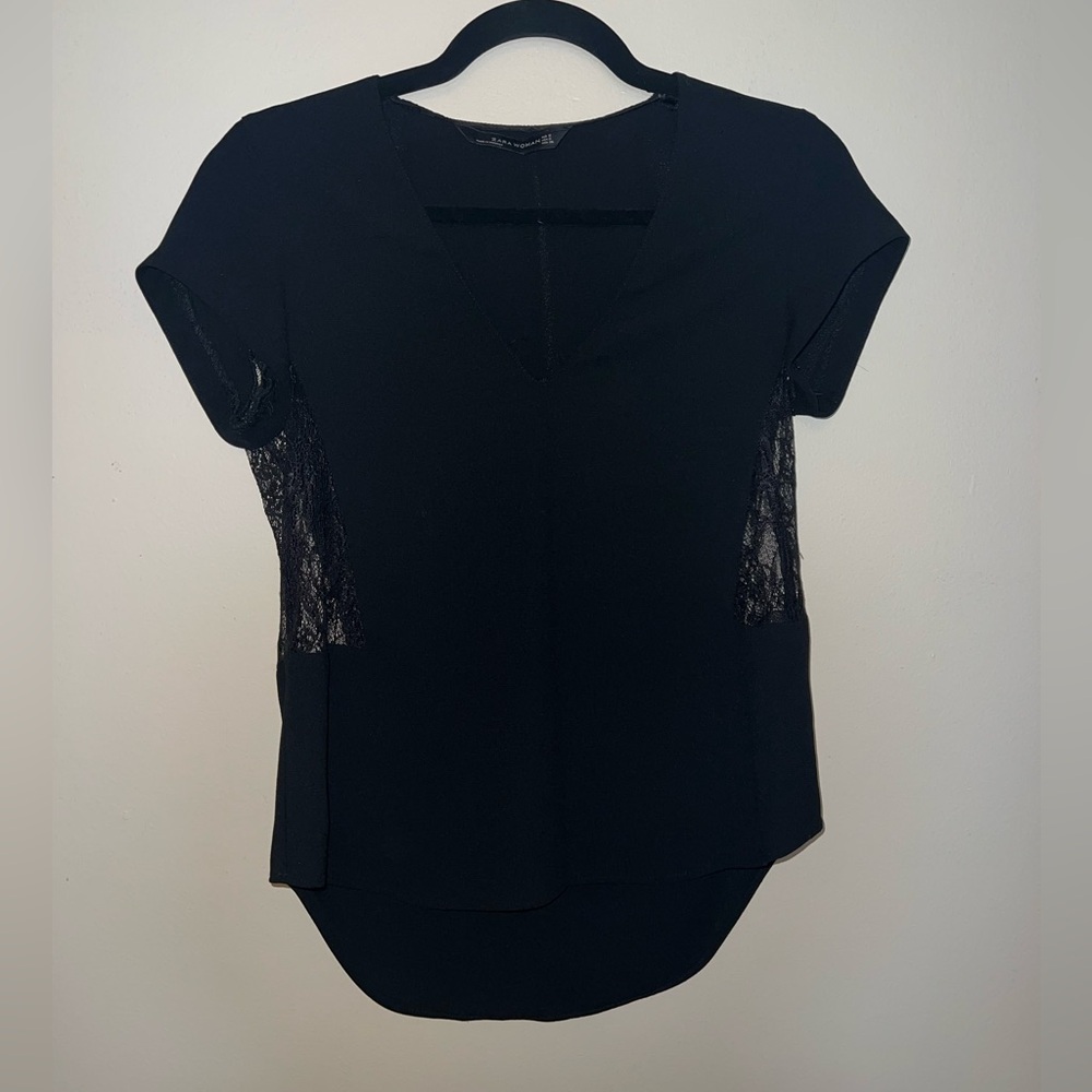 Zara Black Lace Short Sleeve Blouse